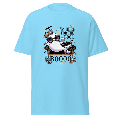 Unisex Halloween Printed T-Shirt – "I'm Here For The Boos" – Fun Ghost Halloween T-Shirt - Occasion Nation Studio