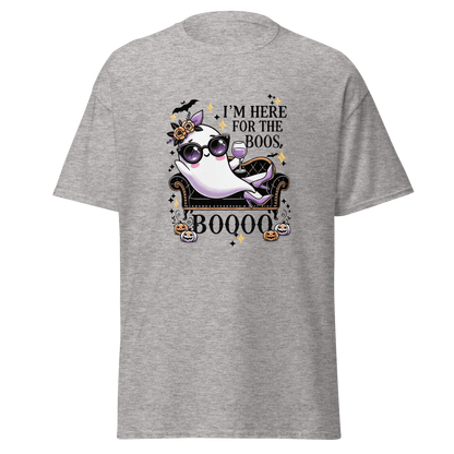 Unisex Halloween Printed T-Shirt – "I'm Here For The Boos" – Fun Ghost Halloween T-Shirt - Occasion Nation Studio