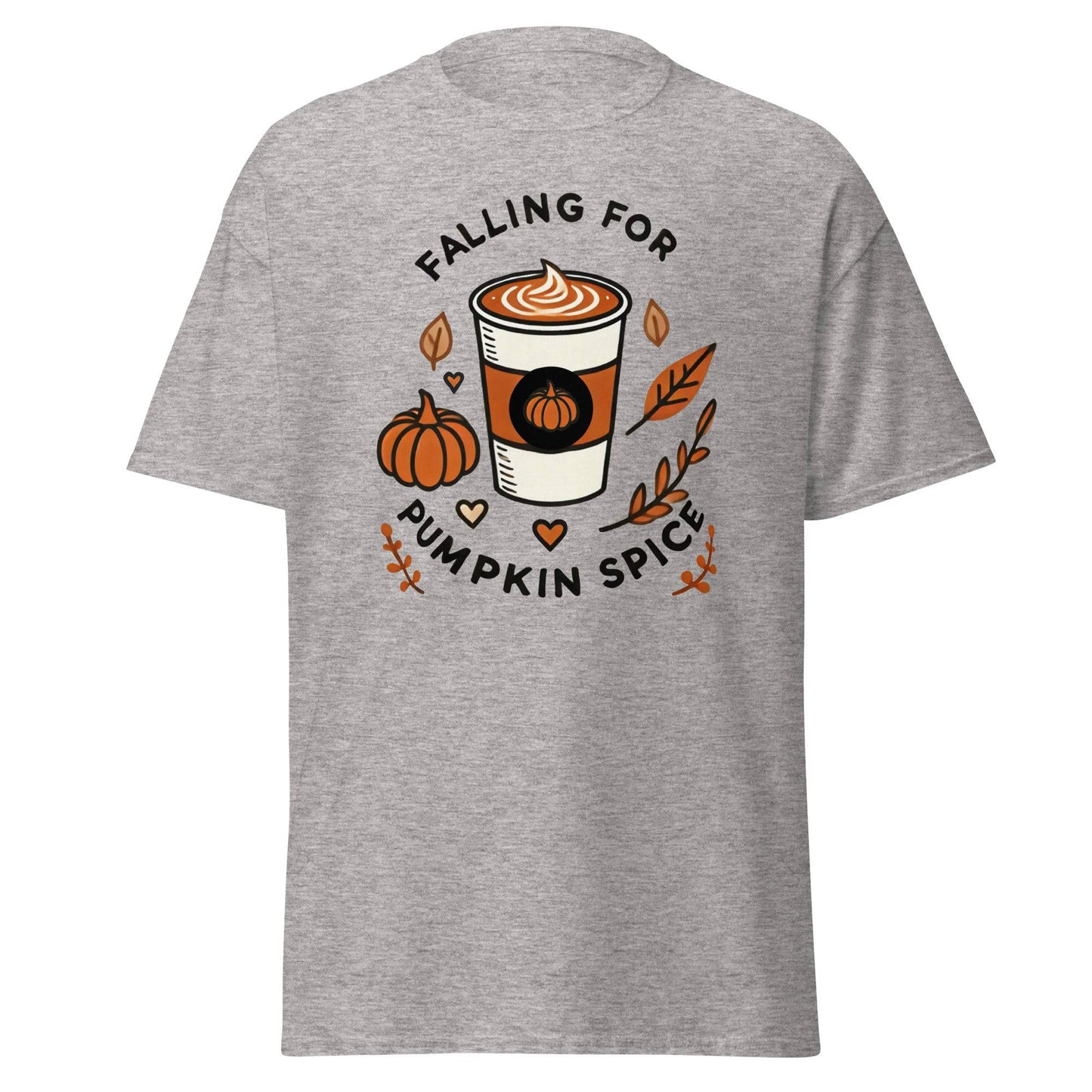 Unisex Fall Printed T-Shirt – "Falling For Pumpkin Spice" – Cozy Fall Graphic Tee for Pumpkin Spice Lovers" - Occasion Nation Studio