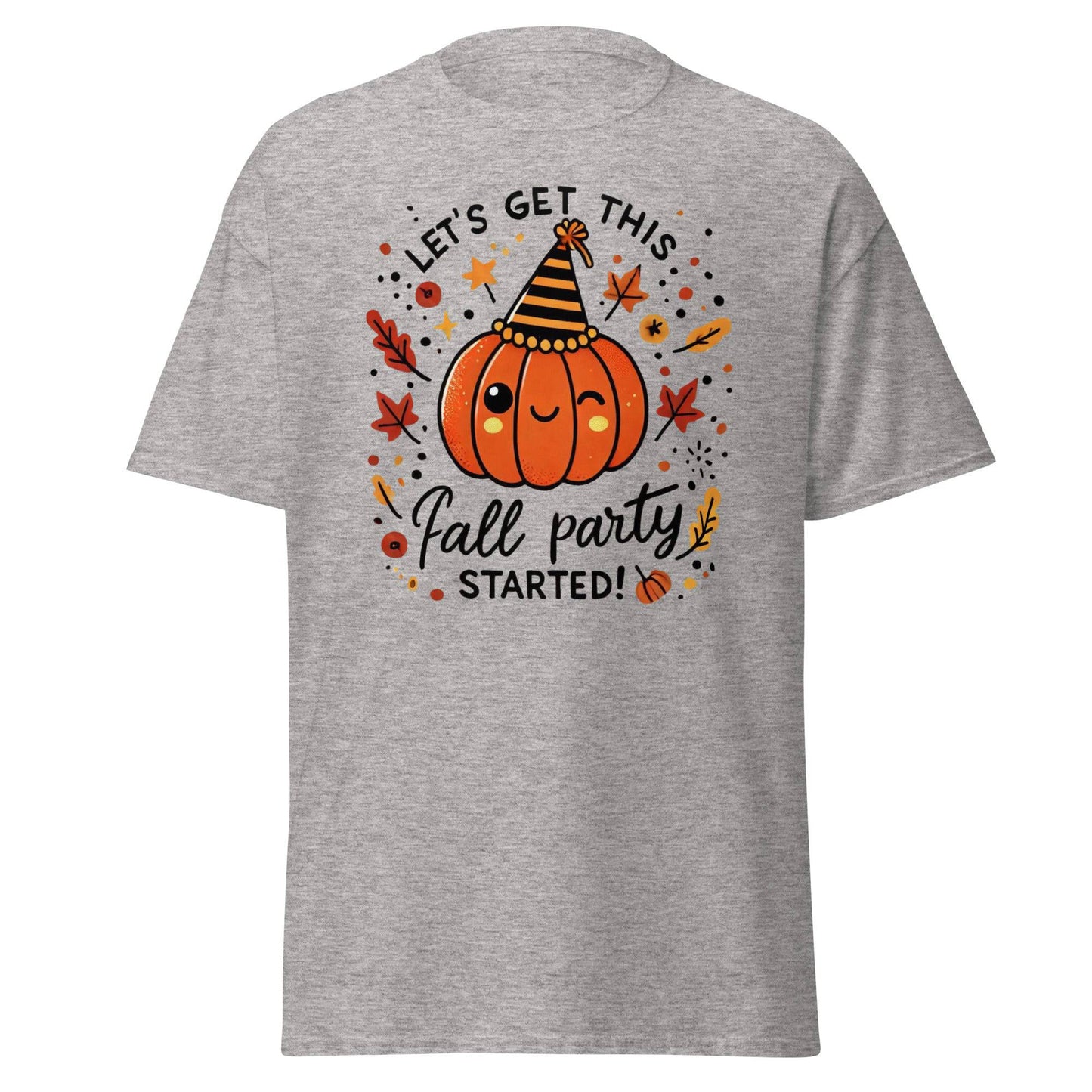 Unisex Fall Printed T-shirt – "Let’s Get This Fall Party Started" – Fun Fall Graphic Tee for Autumn Lovers - Occasion Nation Studio