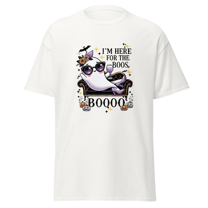 Unisex Halloween Printed T-Shirt – "I'm Here For The Boos" – Fun Ghost Halloween T-Shirt - Occasion Nation Studio