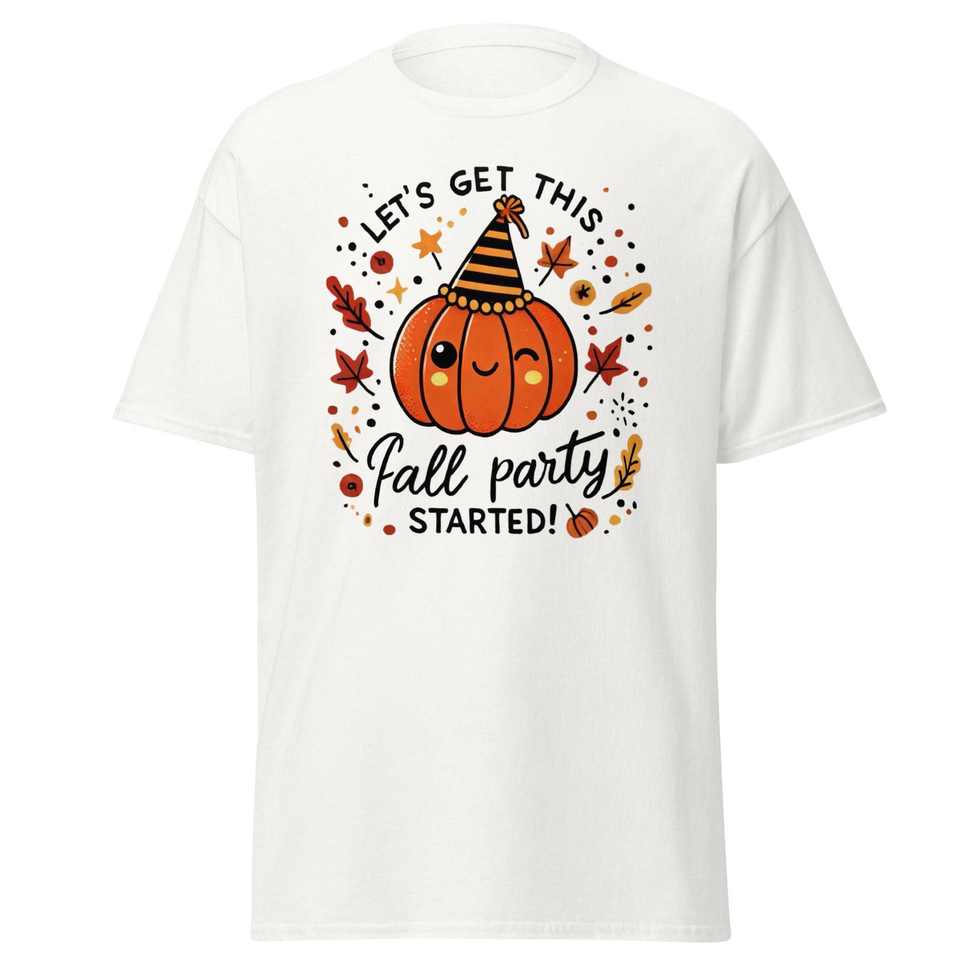 Unisex Fall Printed T-shirt – "Let’s Get This Fall Party Started" – Fun Fall Graphic Tee for Autumn Lovers - Occasion Nation Studio