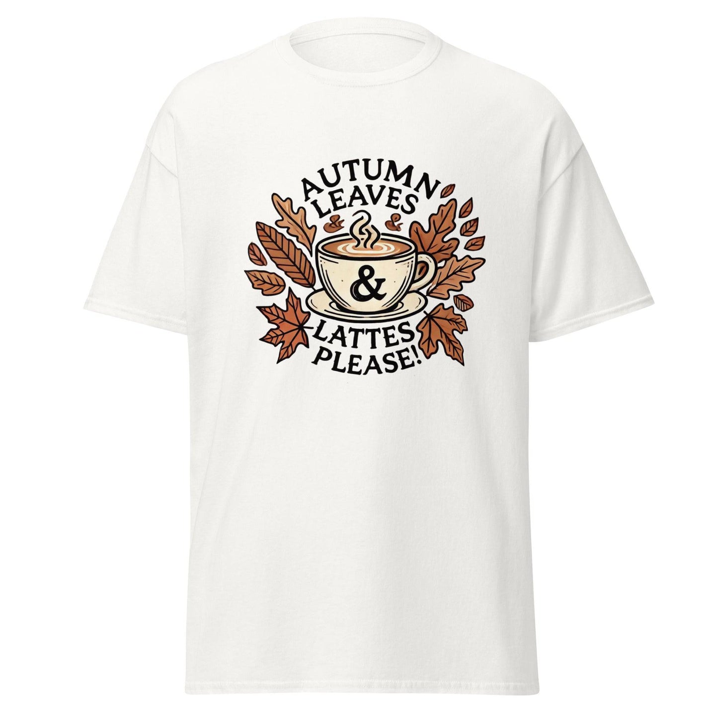 Unisex Fall Printed T-Shirt – "Autumn Leaves, Lattes Please!" – Cozy Fall Graphic Tee for Autumn Lovers - Occasion Nation Studio