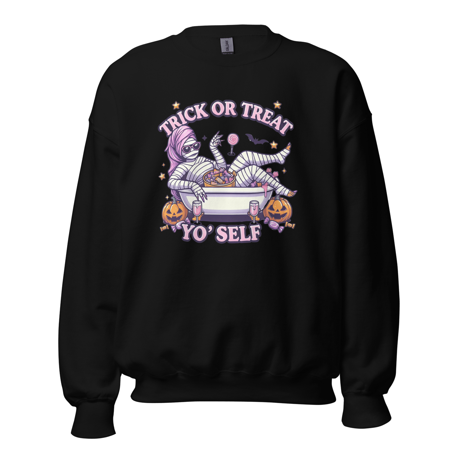 Unisex Halloween Printed Sweatshirt – "Trick or Treat Yo'Self" – Fun Halloween Sweatshirt - Occasion Nation Studio