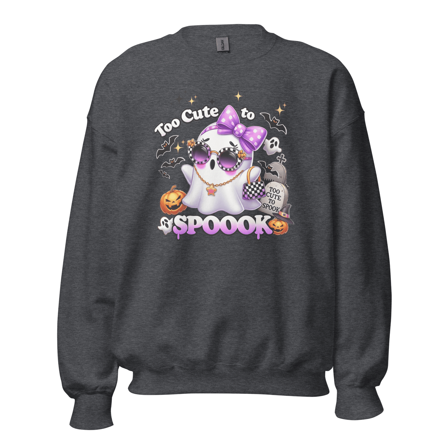 Unisex Halloween Printed Sweatshirt – "Too Cute To Spook" – Fun Ghost Halloween Sweatshirt - Occasion Nation Studio