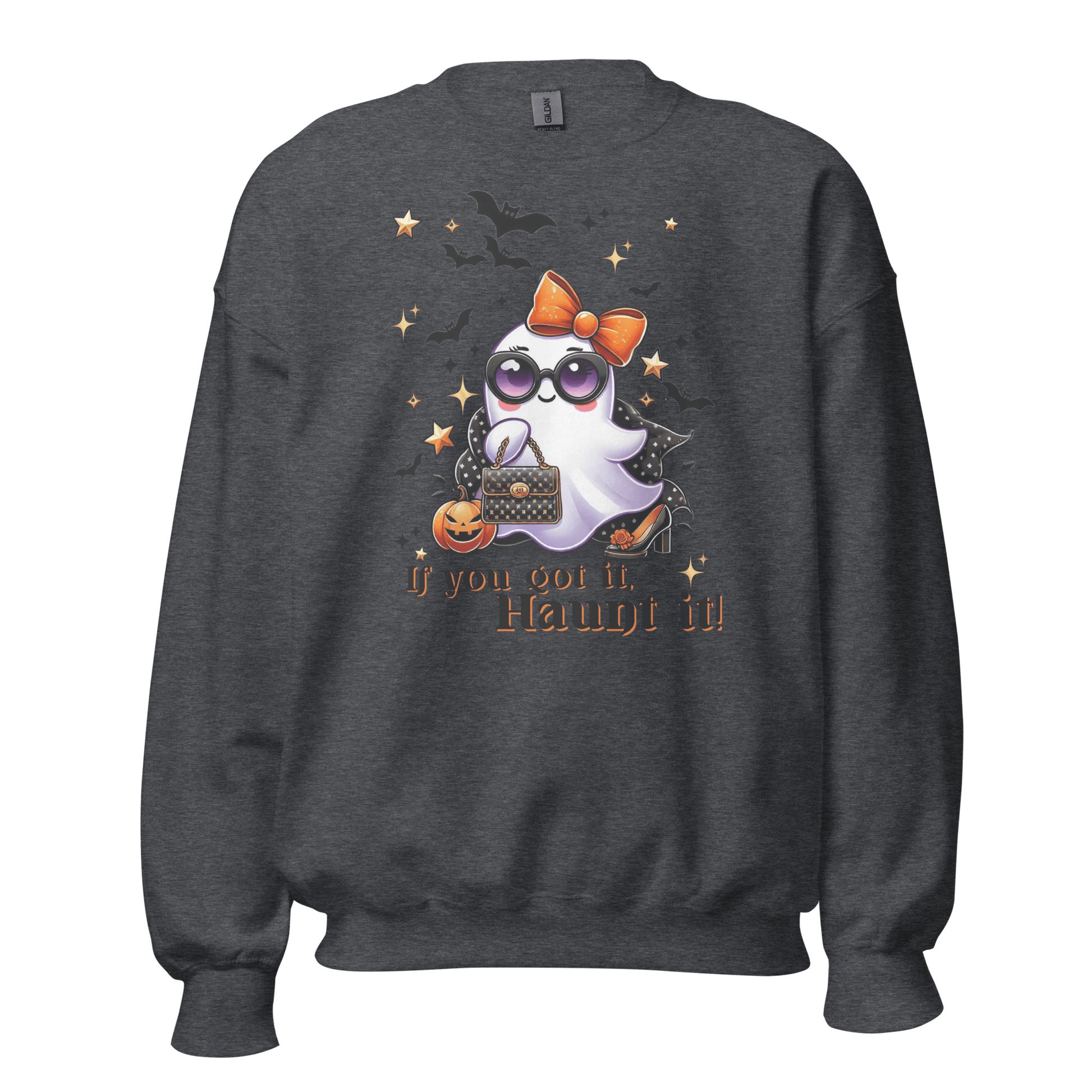 Unisex Halloween Printed Sweatshirt – "If You Got It, Haunt It!" – Fun Ghost Halloween Sweatshirt - Occasion Nation Studio