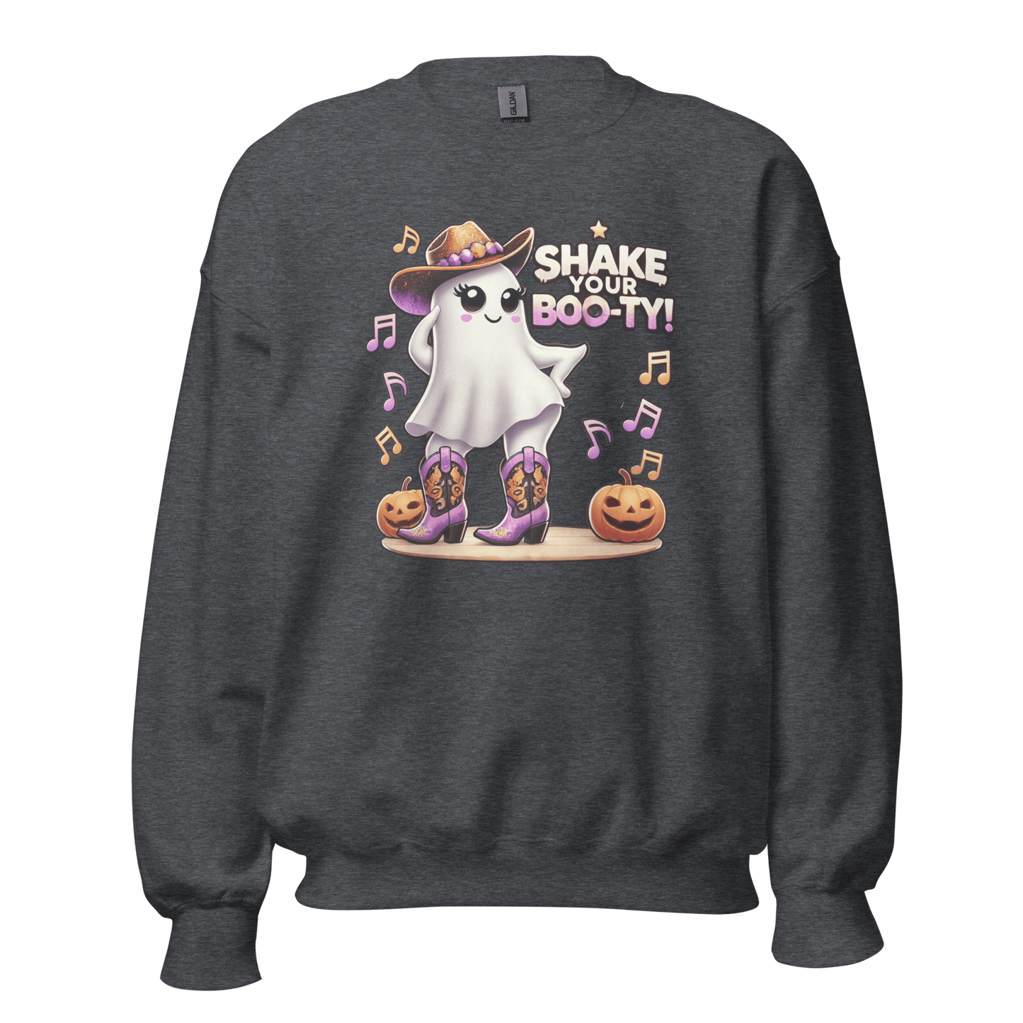 Unisex Halloween Printed Sweatshirt – "Shake Your Boo-Ty!" – Fun Ghost Halloween Sweatshirt - Occasion Nation Studio