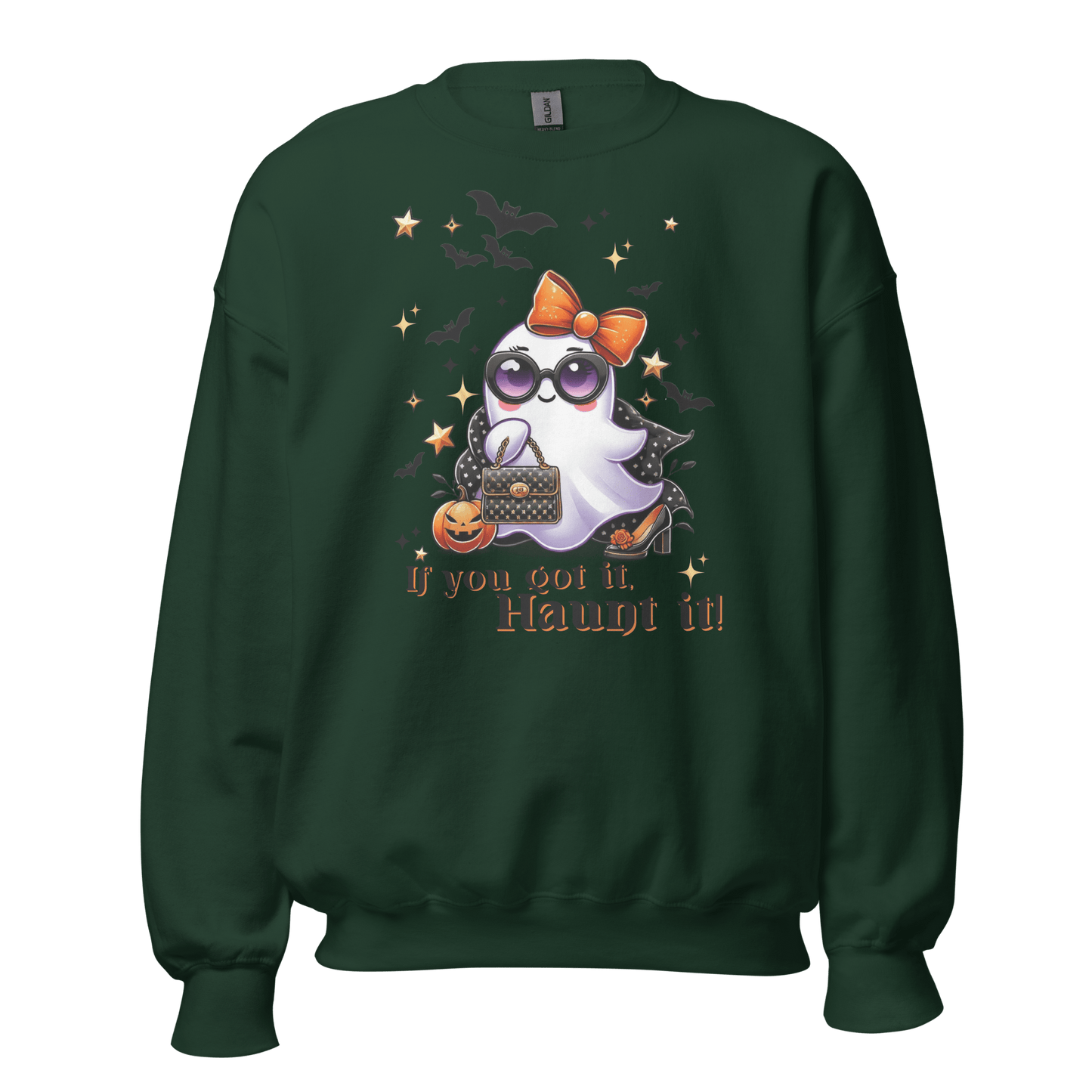 Unisex Halloween Printed Sweatshirt – "If You Got It, Haunt It!" – Fun Ghost Halloween Sweatshirt - Occasion Nation Studio