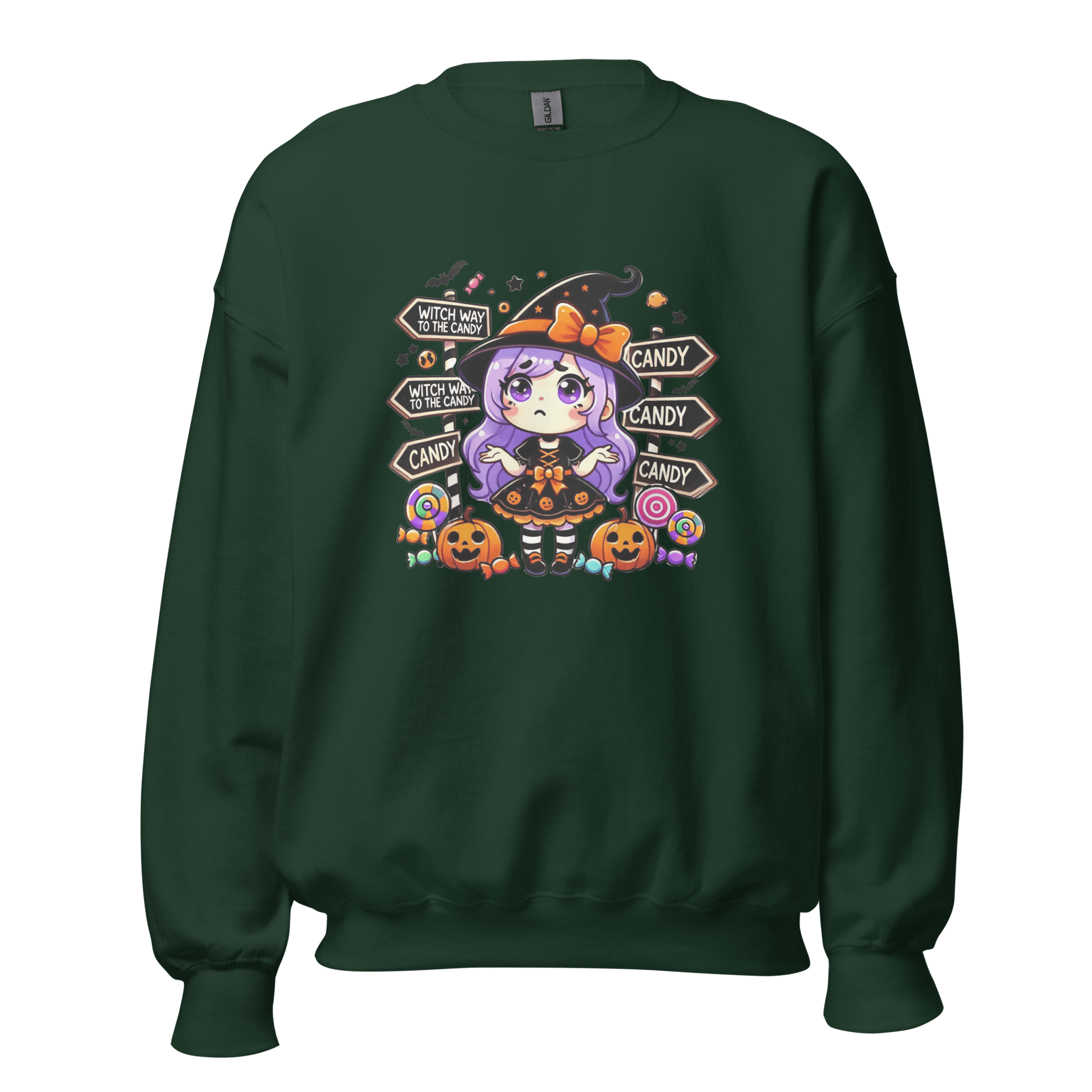 Unisex Halloween Printed Sweatshirt – "Witch Way To The Candy?" – Fun Witch Halloween Sweatshirt - Occasion Nation Studio