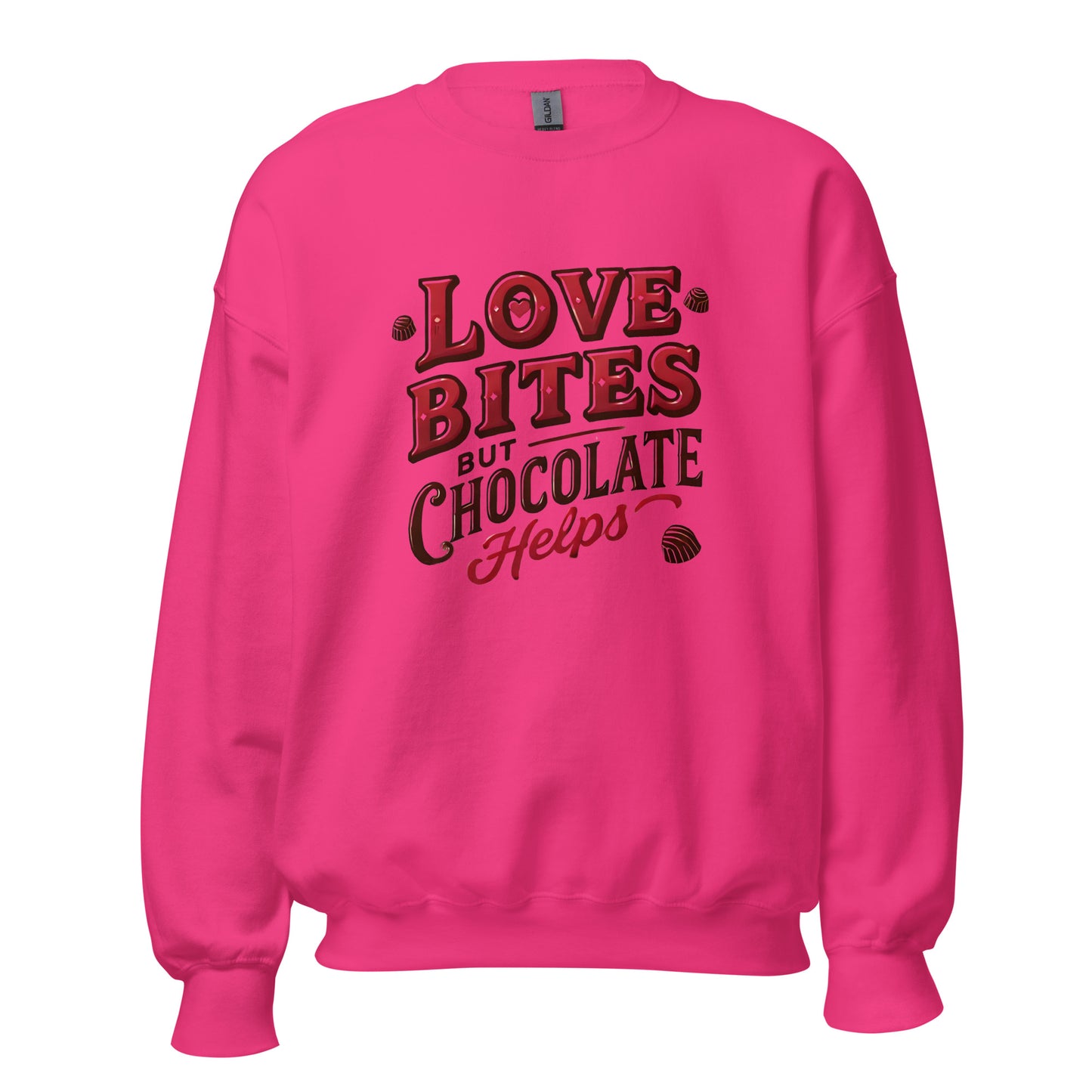 Love Bites But Chocolate Helps - Valentine’s Day Sweatshirt – Cozy and Romantic - Occasion Nation Studio