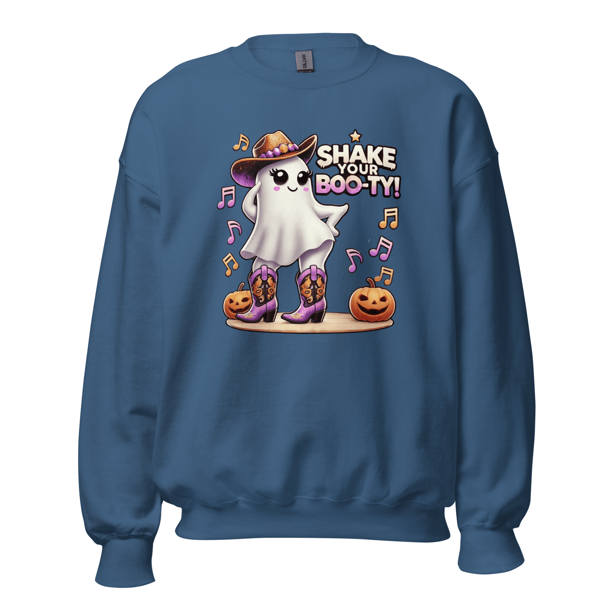 Unisex Halloween Printed Sweatshirt – "Shake Your Boo-Ty!" – Fun Ghost Halloween Sweatshirt - Occasion Nation Studio