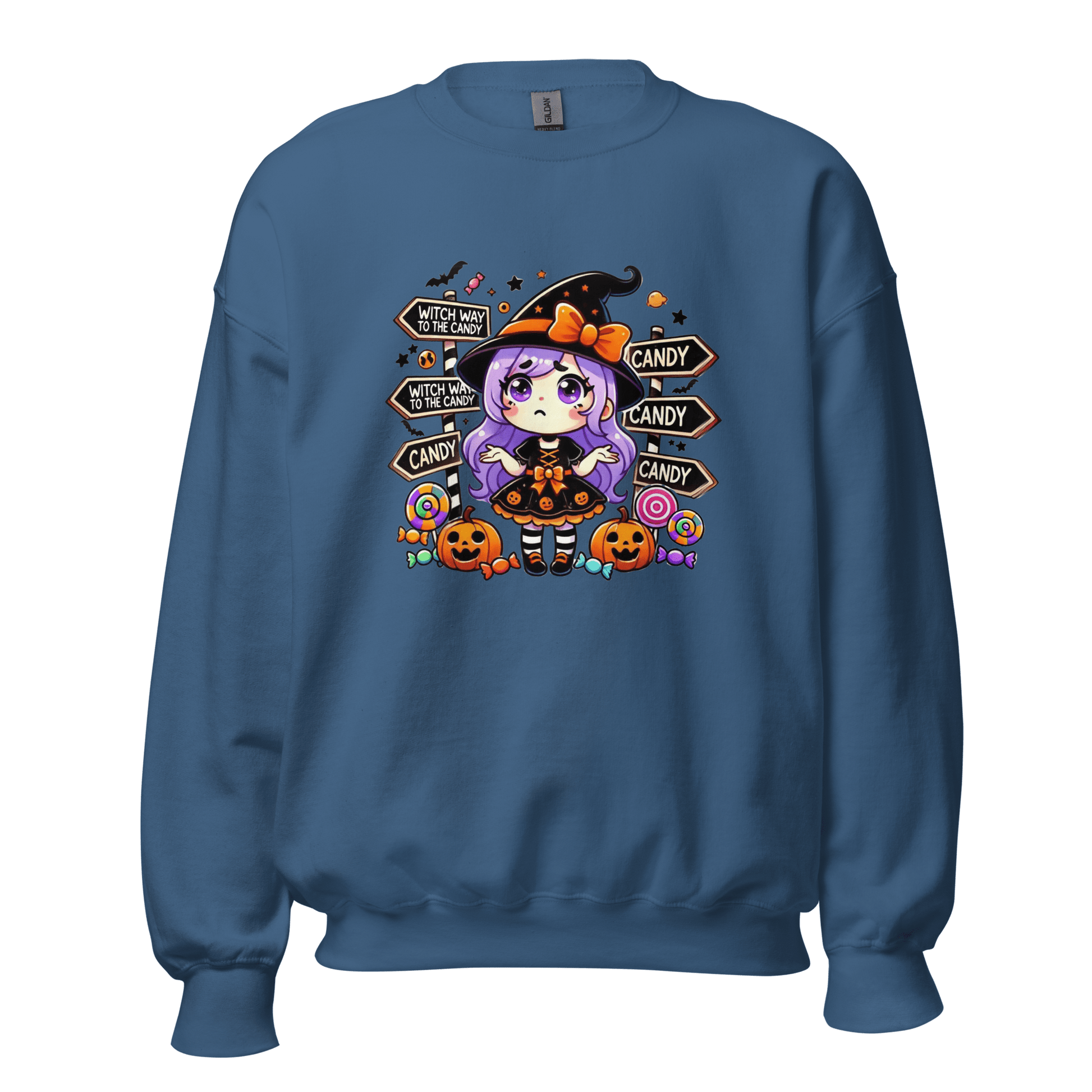 Unisex Halloween Printed Sweatshirt – "Witch Way To The Candy?" – Fun Witch Halloween Sweatshirt - Occasion Nation Studio