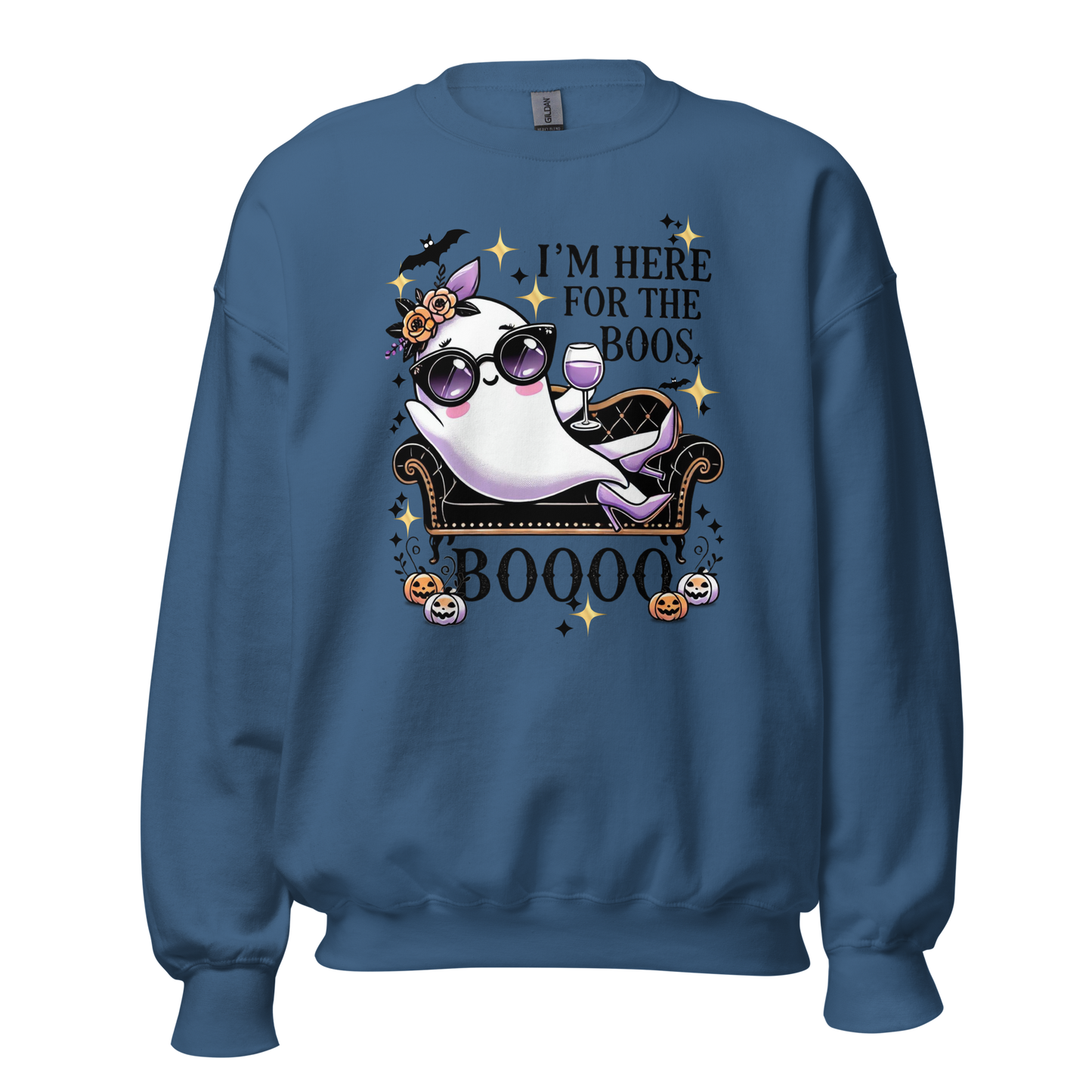 Unisex Halloween Printed Sweatshirt – "I'm Here For The Boos" – Fun Ghost Halloween Sweatshirt - Occasion Nation Studio