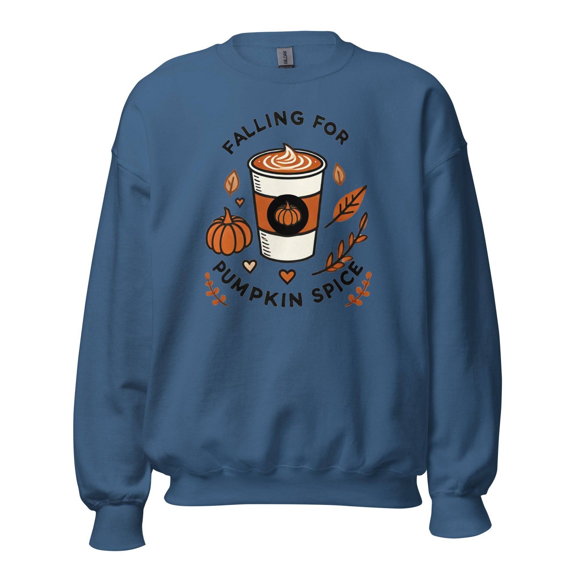 Unisex Fall Printed Sweatshirt – "Falling For Pumpkin Spice" – Cozy Fall Sweatshirt for Pumpkin Spice Lovers" - Occasion Nation Studio