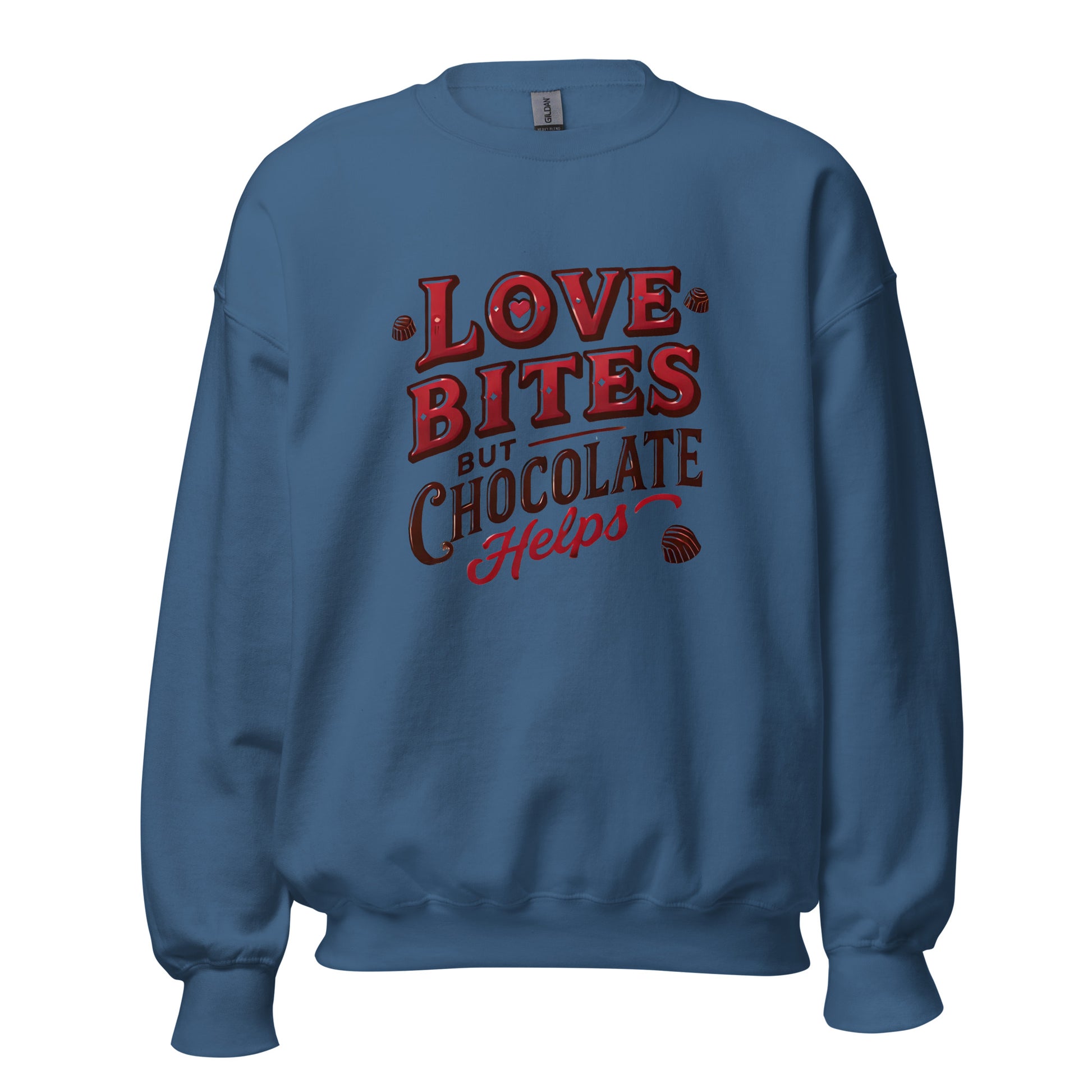 Love Bites But Chocolate Helps - Valentine’s Day Sweatshirt – Cozy and Romantic - Occasion Nation Studio