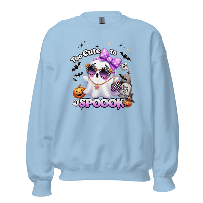 Unisex Halloween Printed Sweatshirt – "Too Cute To Spook" – Fun Ghost Halloween Sweatshirt - Occasion Nation Studio