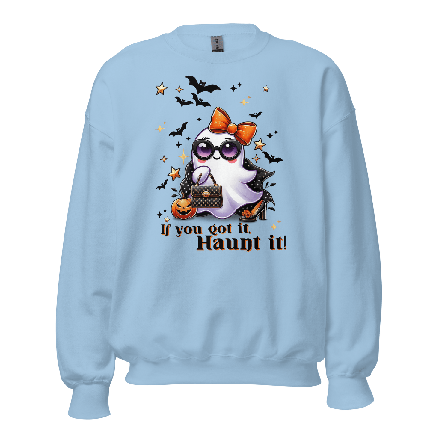 Unisex Halloween Printed Sweatshirt – "If You Got It, Haunt It!" – Fun Ghost Halloween Sweatshirt - Occasion Nation Studio