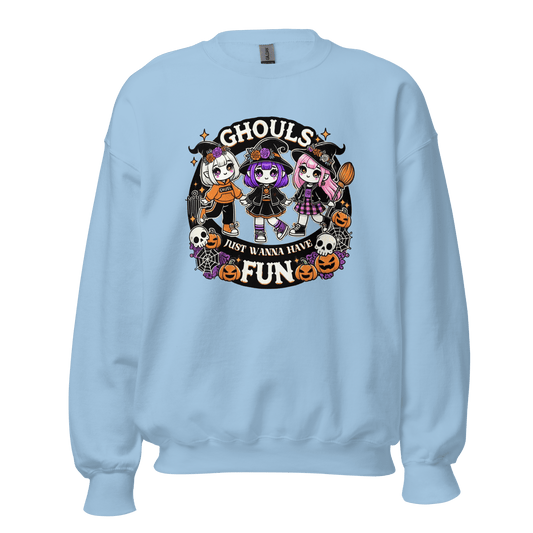 Unisex Halloween Printed Sweatshirt – "Ghouls Just Wanna Have Fun" – Fun Halloween Sweatshirt - Occasion Nation Studio