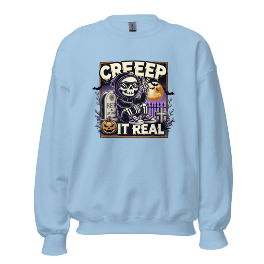 Unisex Halloween Printed Sweatshirt – "Creep It Real!" – Fun Halloween Sweatshirt - Occasion Nation Studio