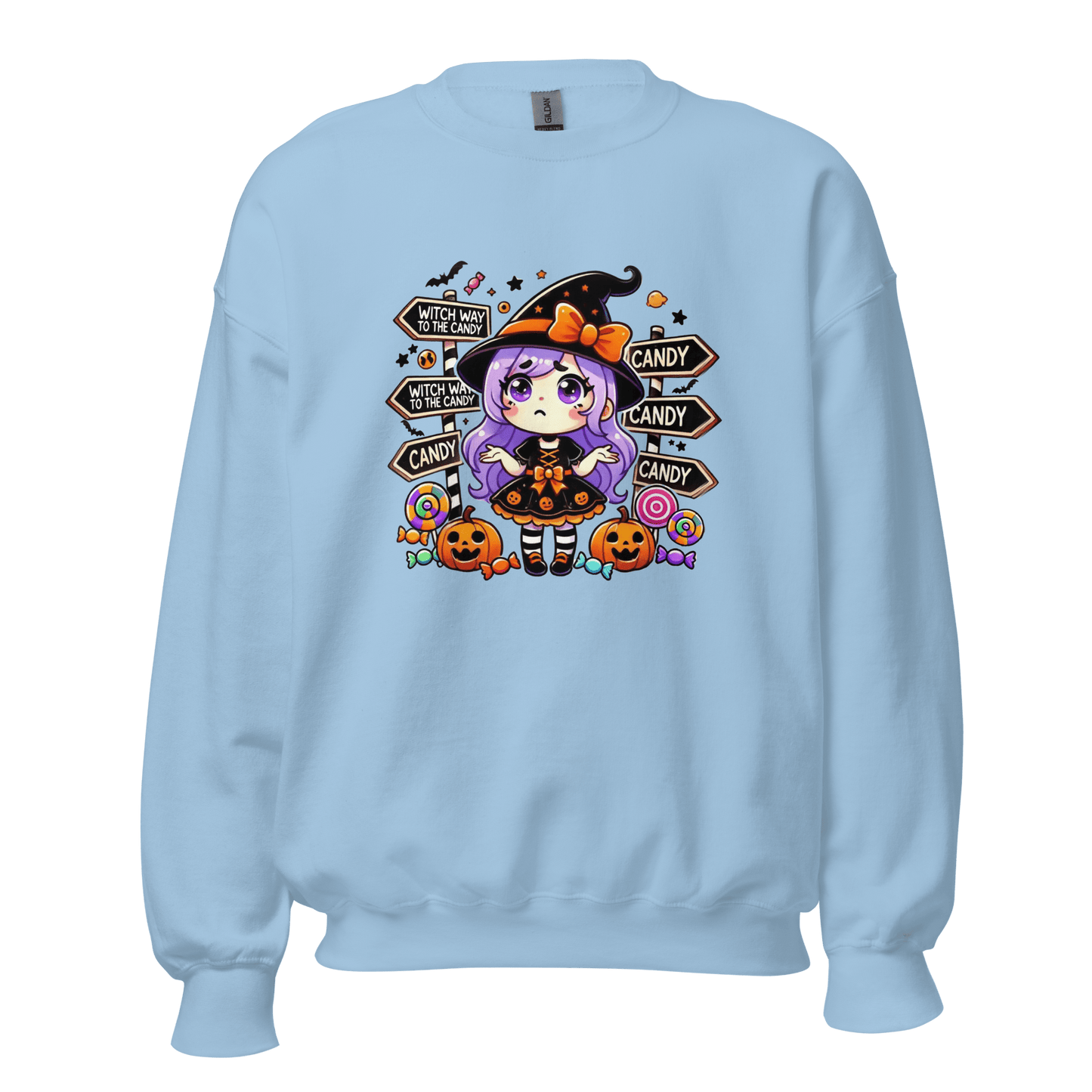 Unisex Halloween Printed Sweatshirt – "Witch Way To The Candy?" – Fun Witch Halloween Sweatshirt - Occasion Nation Studio