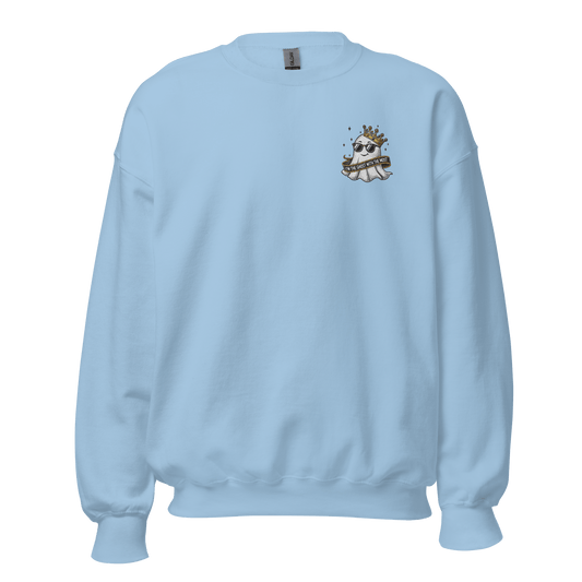 Unisex Halloween Embroidered Sweatshirt – "I'm The Ghost With The Most" – Cute Ghost Halloween Sweatshirt - Occasion Nation Studio