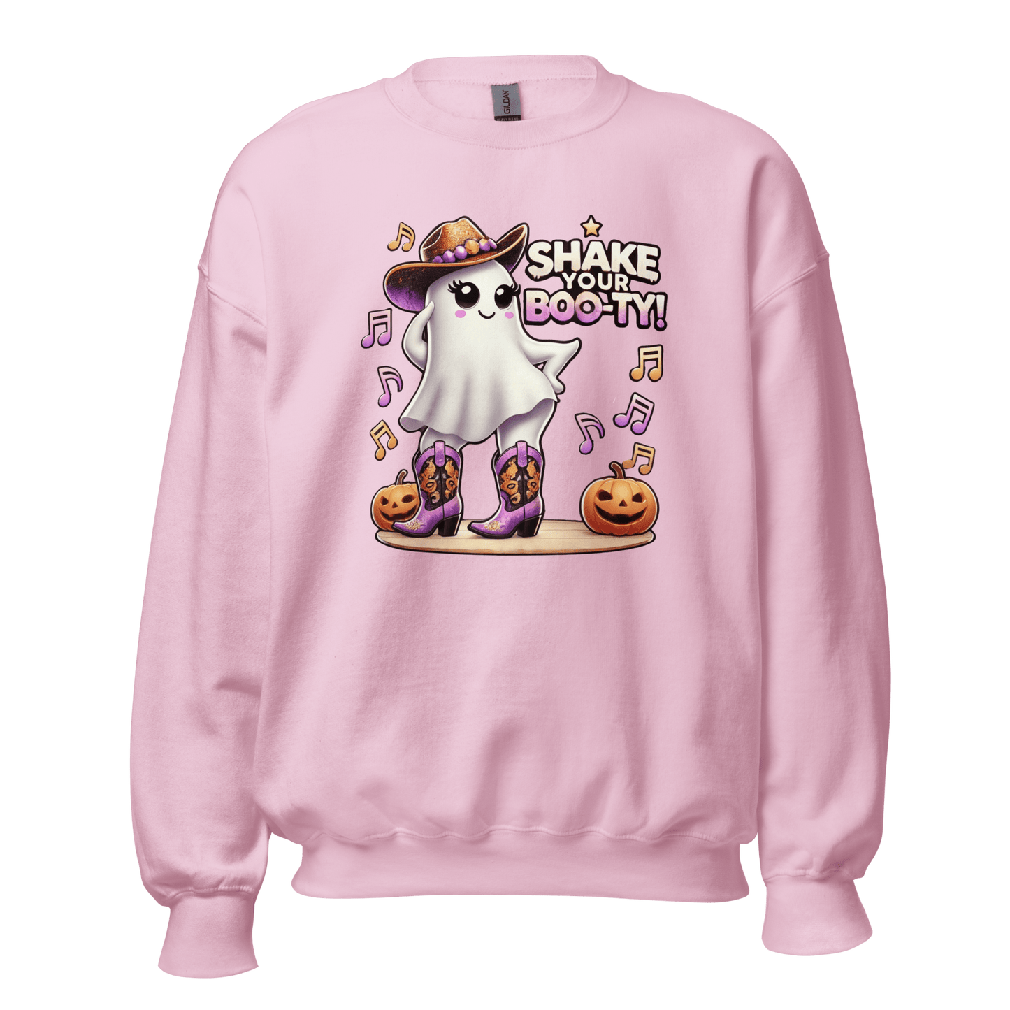 Unisex Halloween Printed Sweatshirt – "Shake Your Boo-Ty!" – Fun Ghost Halloween Sweatshirt - Occasion Nation Studio