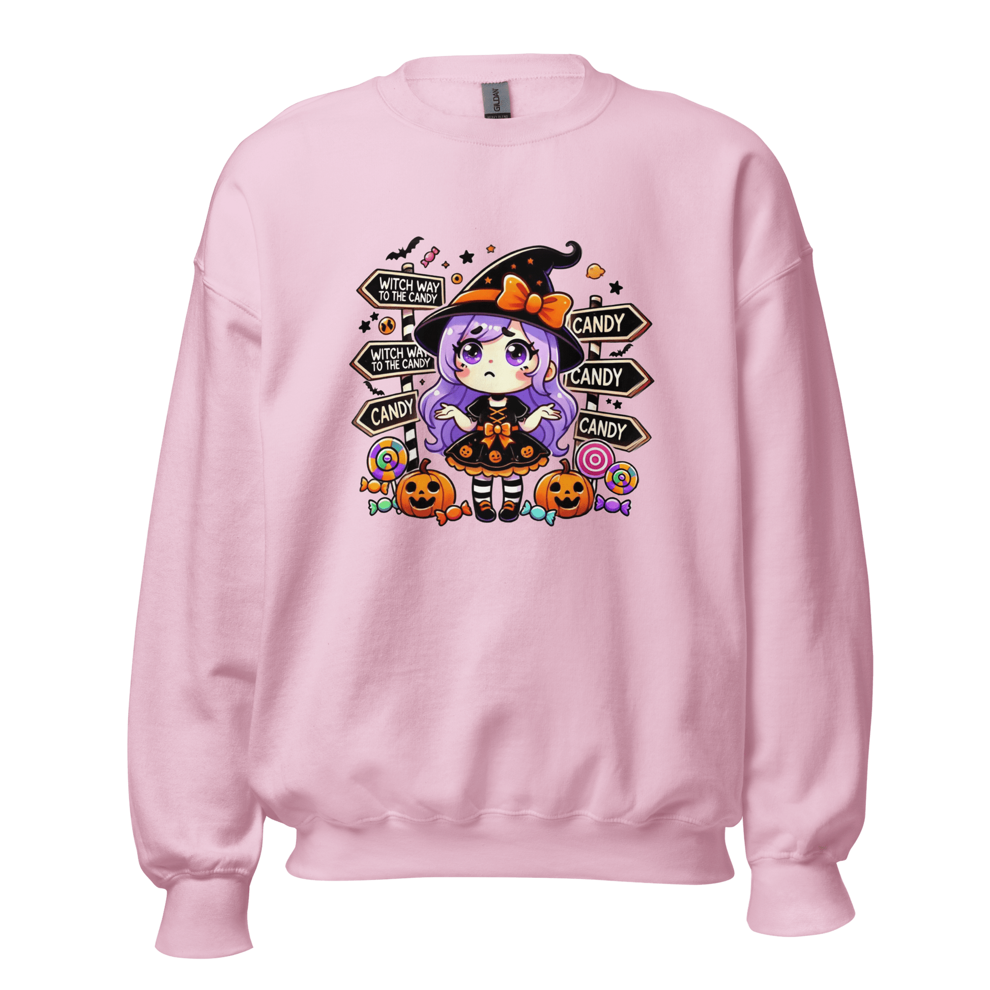 Unisex Halloween Printed Sweatshirt – "Witch Way To The Candy?" – Fun Witch Halloween Sweatshirt - Occasion Nation Studio