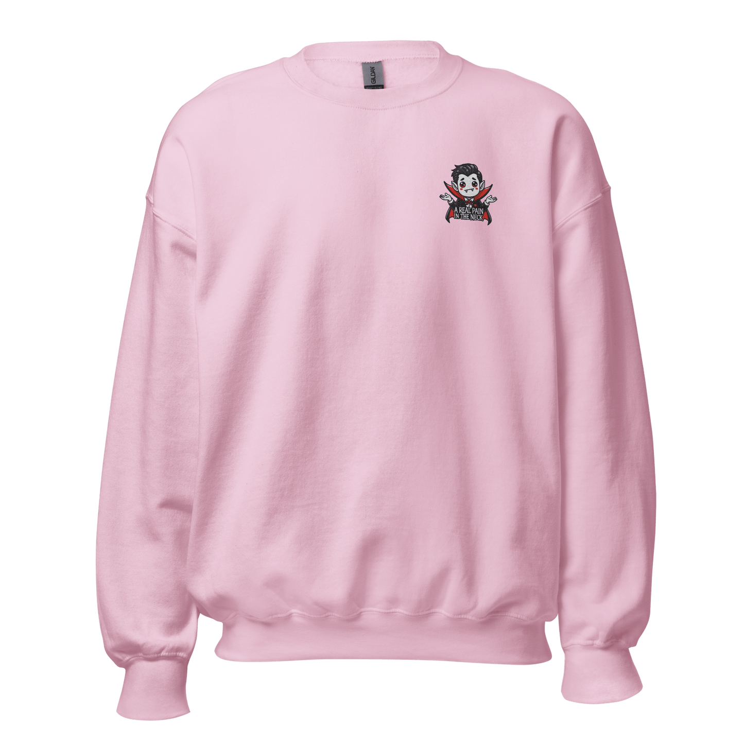 Unisex Halloween Embroidered Sweatshirt – "A Real Pain In The Neck" – Vampire Halloween Sweatshirt - Occasion Nation Studio