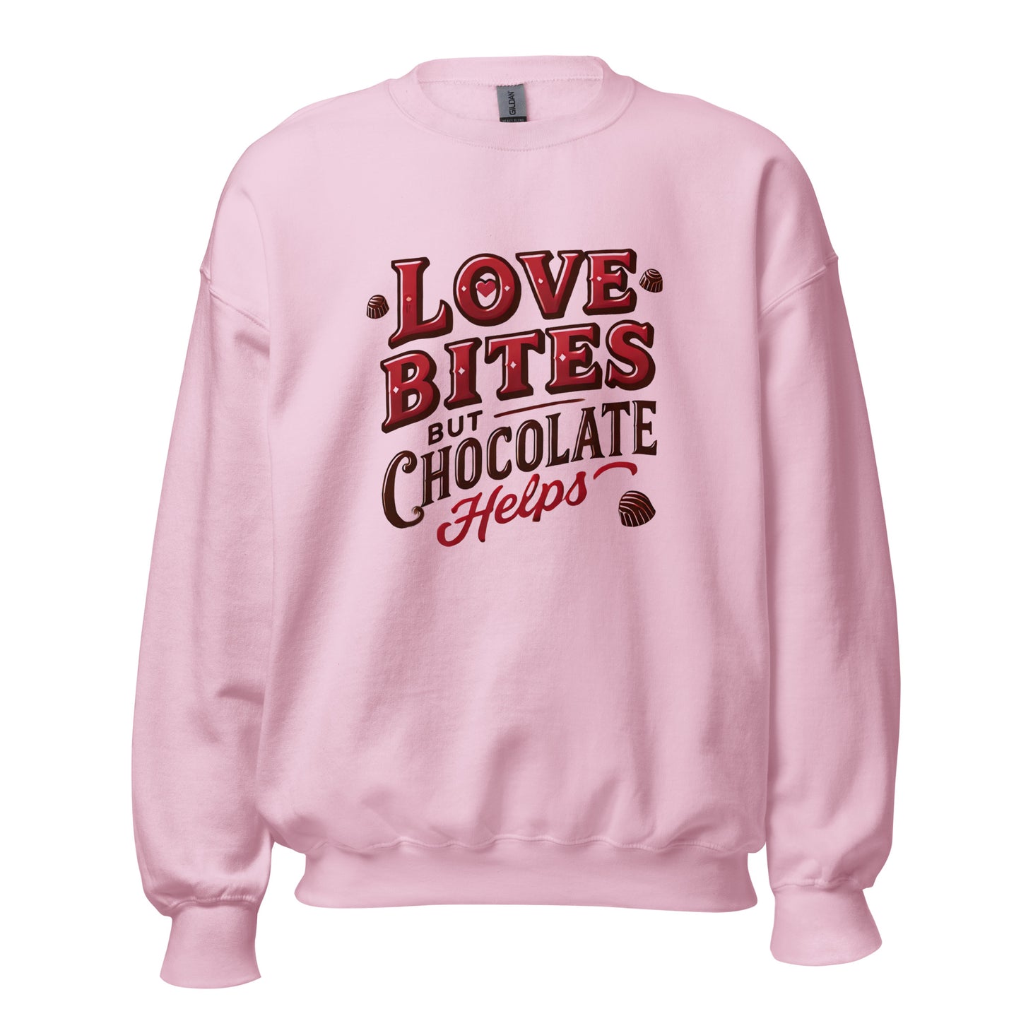 Love Bites But Chocolate Helps - Valentine’s Day Sweatshirt – Cozy and Romantic - Occasion Nation Studio