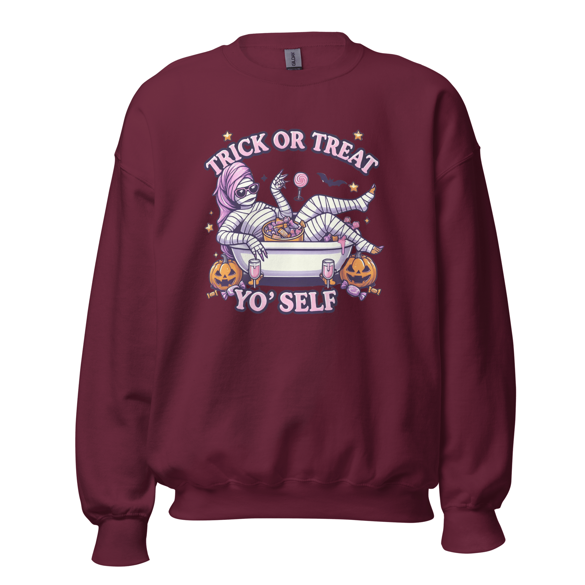 Unisex Halloween Printed Sweatshirt – "Trick or Treat Yo'Self" – Fun Halloween Sweatshirt - Occasion Nation Studio