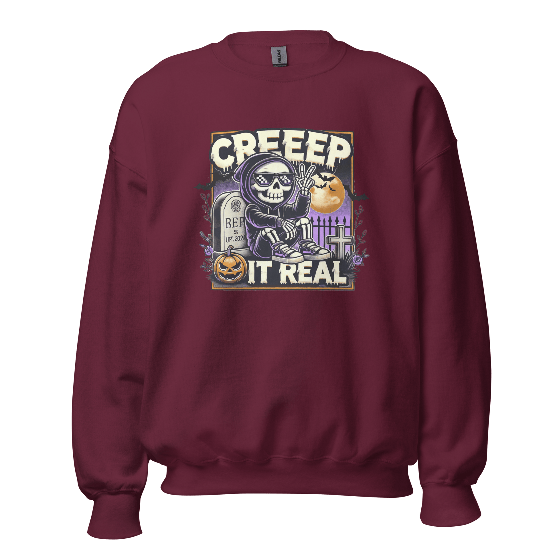 Unisex Halloween Printed Sweatshirt – "Creep It Real!" – Fun Halloween Sweatshirt - Occasion Nation Studio