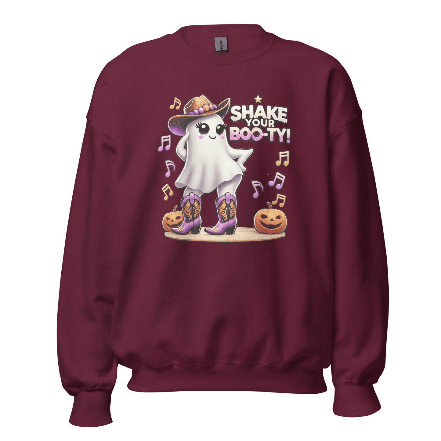 Unisex Halloween Printed Sweatshirt – "Shake Your Boo-Ty!" – Fun Ghost Halloween Sweatshirt - Occasion Nation Studio