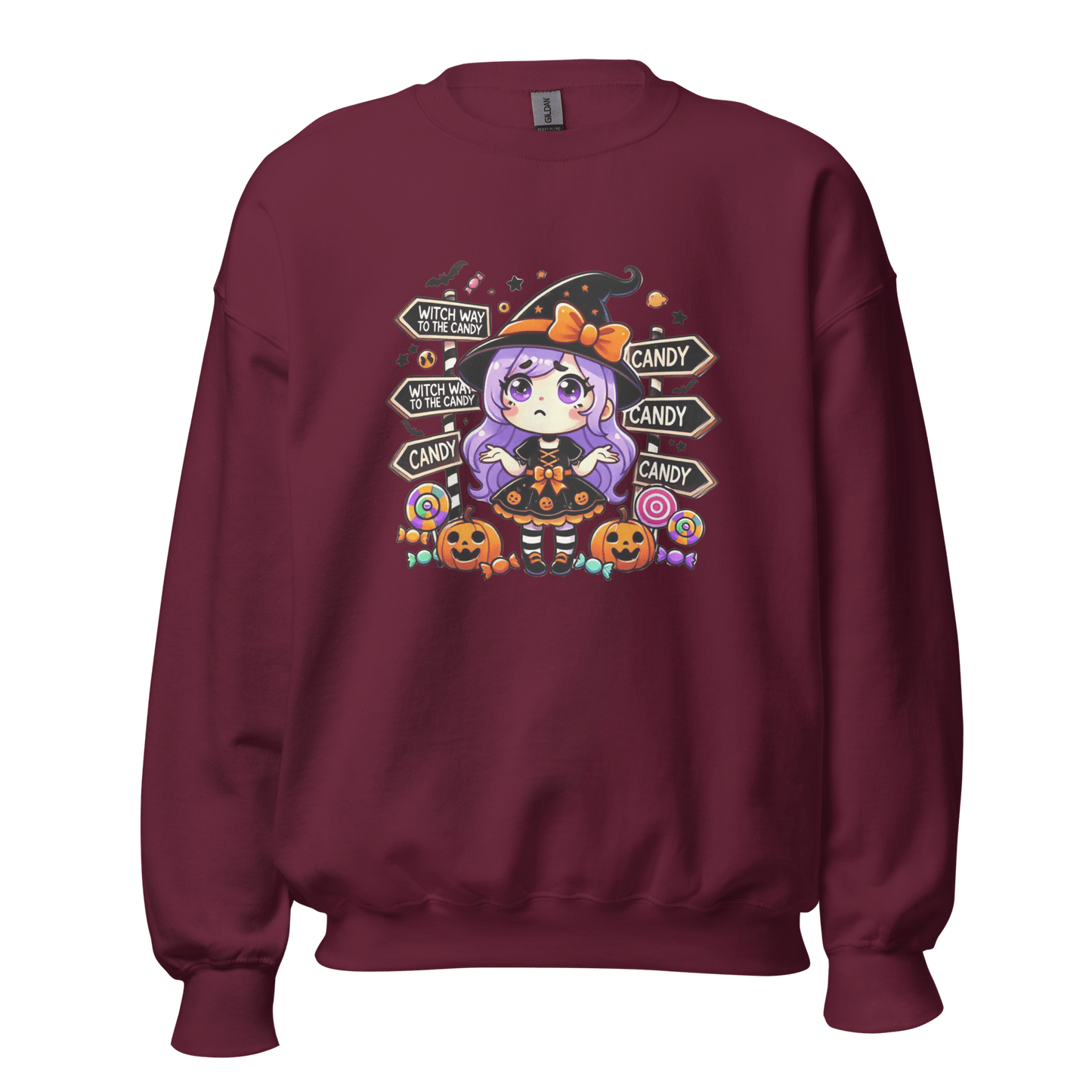 Unisex Halloween Printed Sweatshirt – "Witch Way To The Candy?" – Fun Witch Halloween Sweatshirt - Occasion Nation Studio