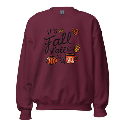 Unisex Fall Printed Sweatshirt – "It’s Fall Y’all" – Cozy Unisex Fall Sweatshirt for Autumn Lovers - Occasion Nation Studio