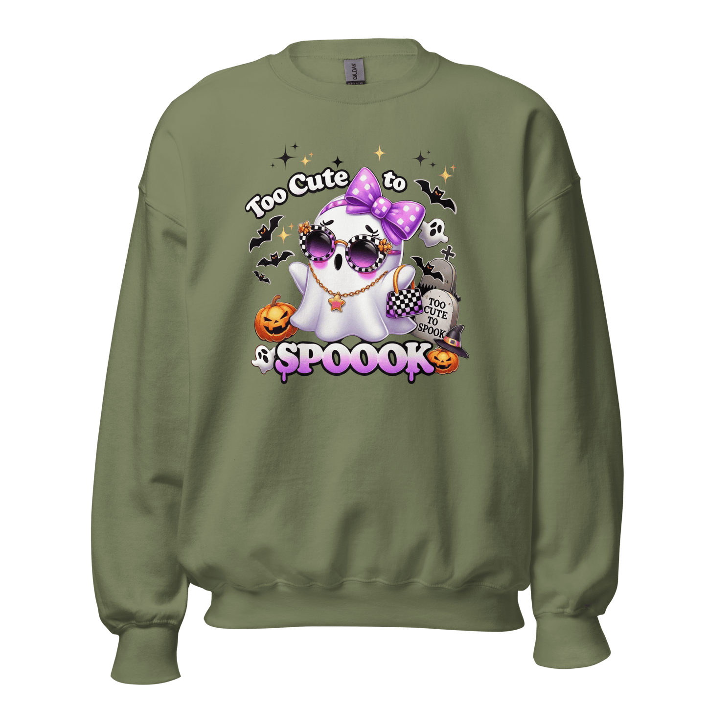 Unisex Halloween Printed Sweatshirt – "Too Cute To Spook" – Fun Ghost Halloween Sweatshirt - Occasion Nation Studio