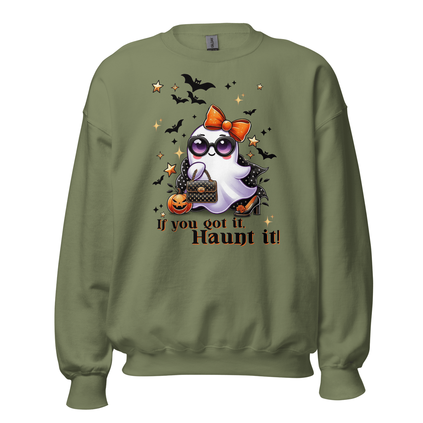 Unisex Halloween Printed Sweatshirt – "If You Got It, Haunt It!" – Fun Ghost Halloween Sweatshirt - Occasion Nation Studio