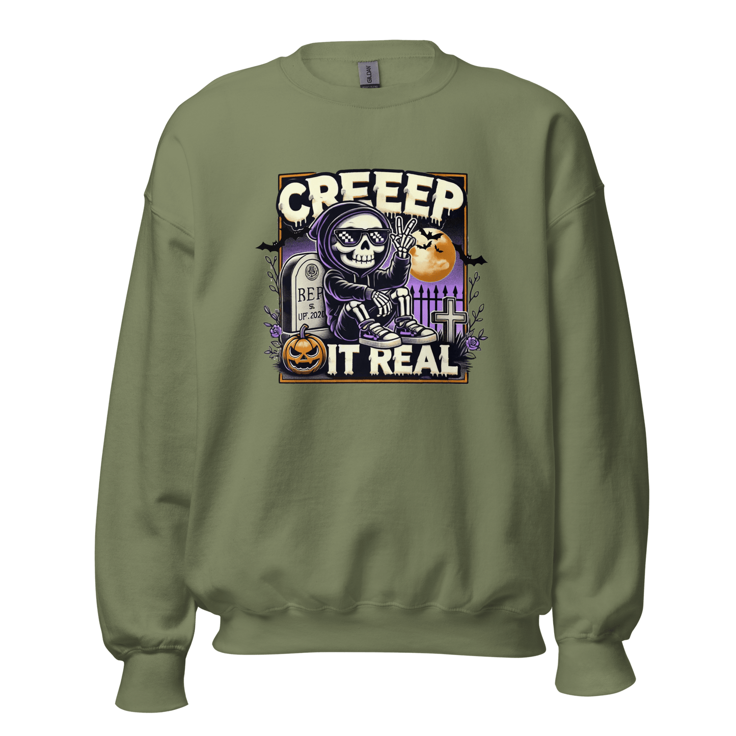 Unisex Halloween Printed Sweatshirt – "Creep It Real!" – Fun Halloween Sweatshirt - Occasion Nation Studio