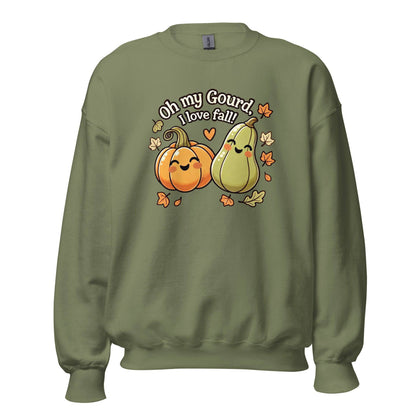 Unisex Fall Printed Sweatshirt – "Oh My Gourd, I Love Fall" – Cozy Unisex Fall Sweatshirt for Autumn Lovers - Occasion Nation Studio