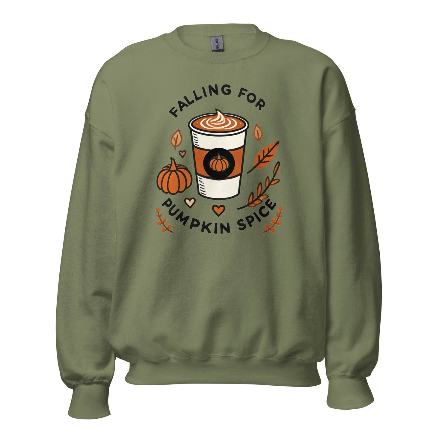 Unisex Fall Printed Sweatshirt – "Falling For Pumpkin Spice" – Cozy Fall Sweatshirt for Pumpkin Spice Lovers" - Occasion Nation Studio