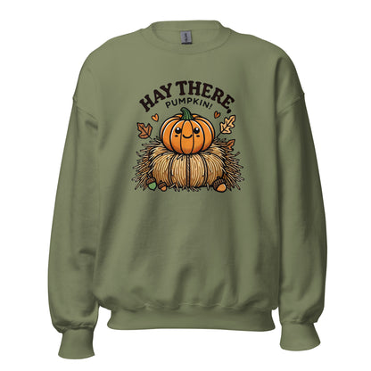 Unisex Fall Printed Sweatshirt – "Hay There, Pumpkin!" – Cozy Fall Sweatshirt for Autumn Lovers - Occasion Nation Studio