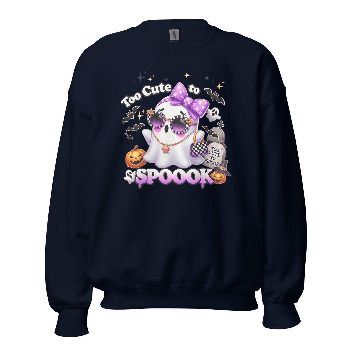 Unisex Halloween Printed Sweatshirt – "Too Cute To Spook" – Fun Ghost Halloween Sweatshirt - Occasion Nation Studio