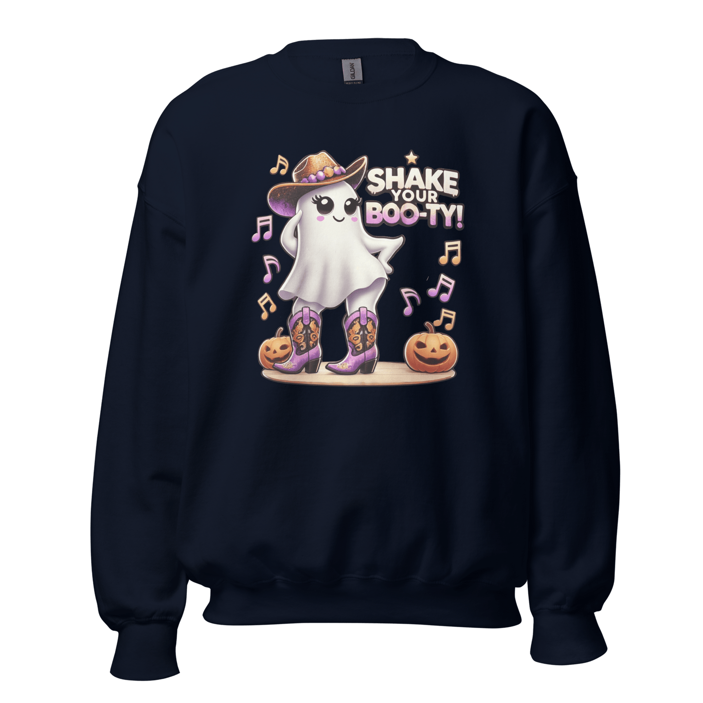 Unisex Halloween Printed Sweatshirt – "Shake Your Boo-Ty!" – Fun Ghost Halloween Sweatshirt - Occasion Nation Studio