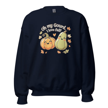 Unisex Fall Printed Sweatshirt – "Oh My Gourd, I Love Fall" – Cozy Unisex Fall Sweatshirt for Autumn Lovers - Occasion Nation Studio