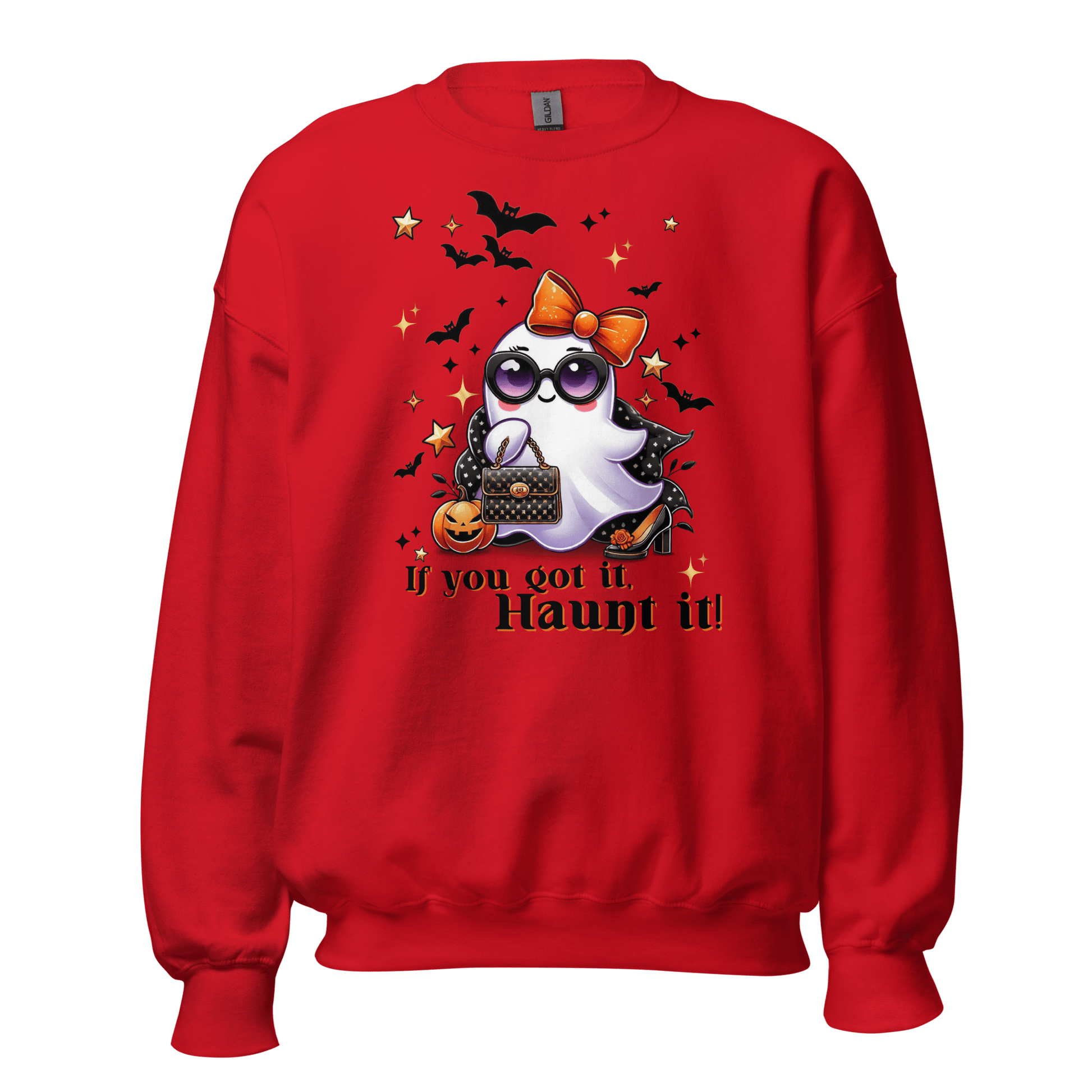 Unisex Halloween Printed Sweatshirt – "If You Got It, Haunt It!" – Fun Ghost Halloween Sweatshirt - Occasion Nation Studio