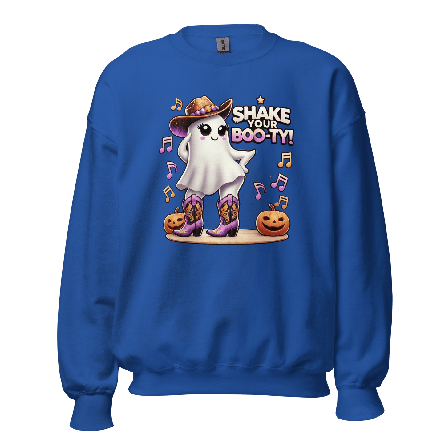 Unisex Halloween Printed Sweatshirt – "Shake Your Boo-Ty!" – Fun Ghost Halloween Sweatshirt - Occasion Nation Studio