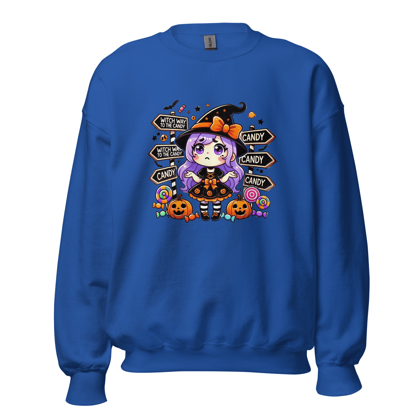 Unisex Halloween Printed Sweatshirt – "Witch Way To The Candy?" – Fun Witch Halloween Sweatshirt - Occasion Nation Studio