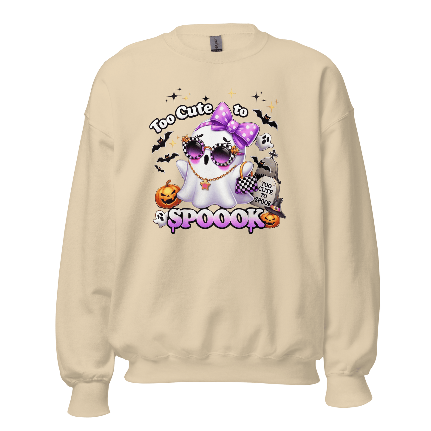 Unisex Halloween Printed Sweatshirt – "Too Cute To Spook" – Fun Ghost Halloween Sweatshirt - Occasion Nation Studio