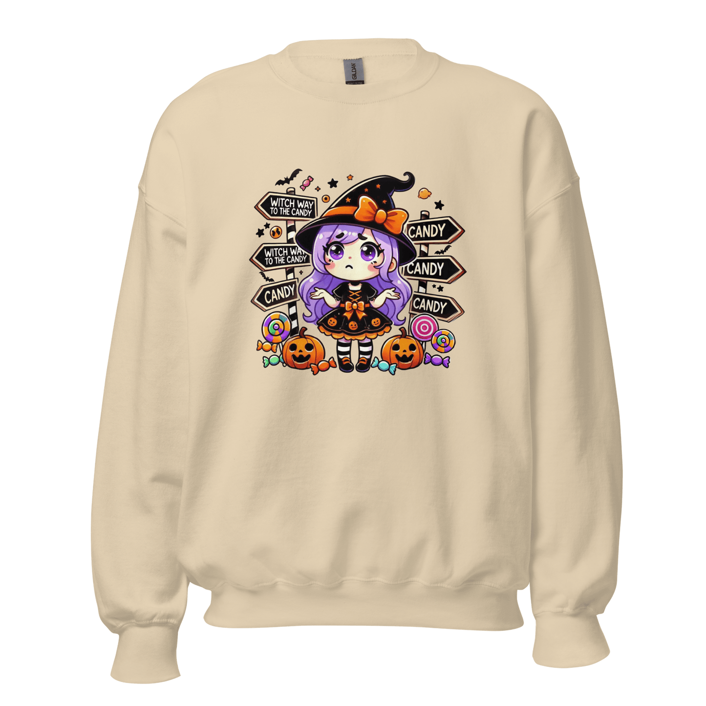 Unisex Halloween Printed Sweatshirt – "Witch Way To The Candy?" – Fun Witch Halloween Sweatshirt - Occasion Nation Studio