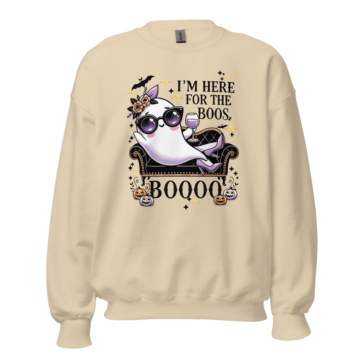 Unisex Halloween Printed Sweatshirt – "I'm Here For The Boos" – Fun Ghost Halloween Sweatshirt - Occasion Nation Studio