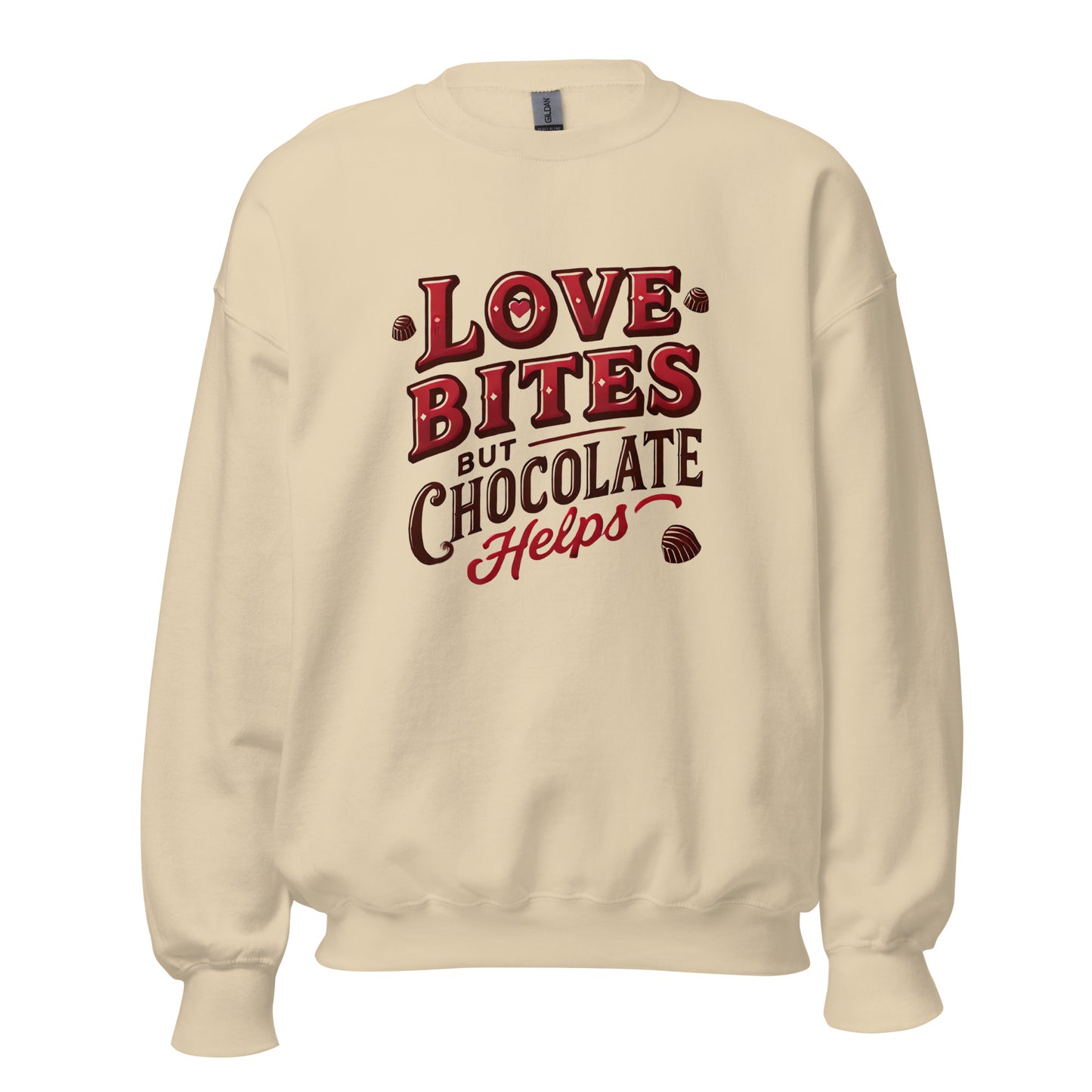 Love Bites But Chocolate Helps - Valentine’s Day Sweatshirt – Cozy and Romantic - Occasion Nation Studio